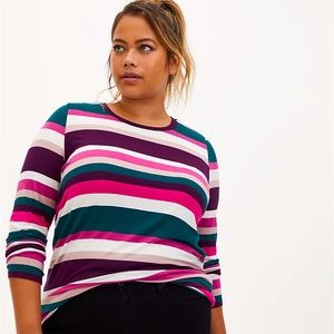 Multicolor Stripe Long Sleeve Scoop Neck Tee